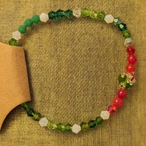 NEW - Handcrafted Crystal Glass Beaded Bracelet - One of a Kind - 16cm